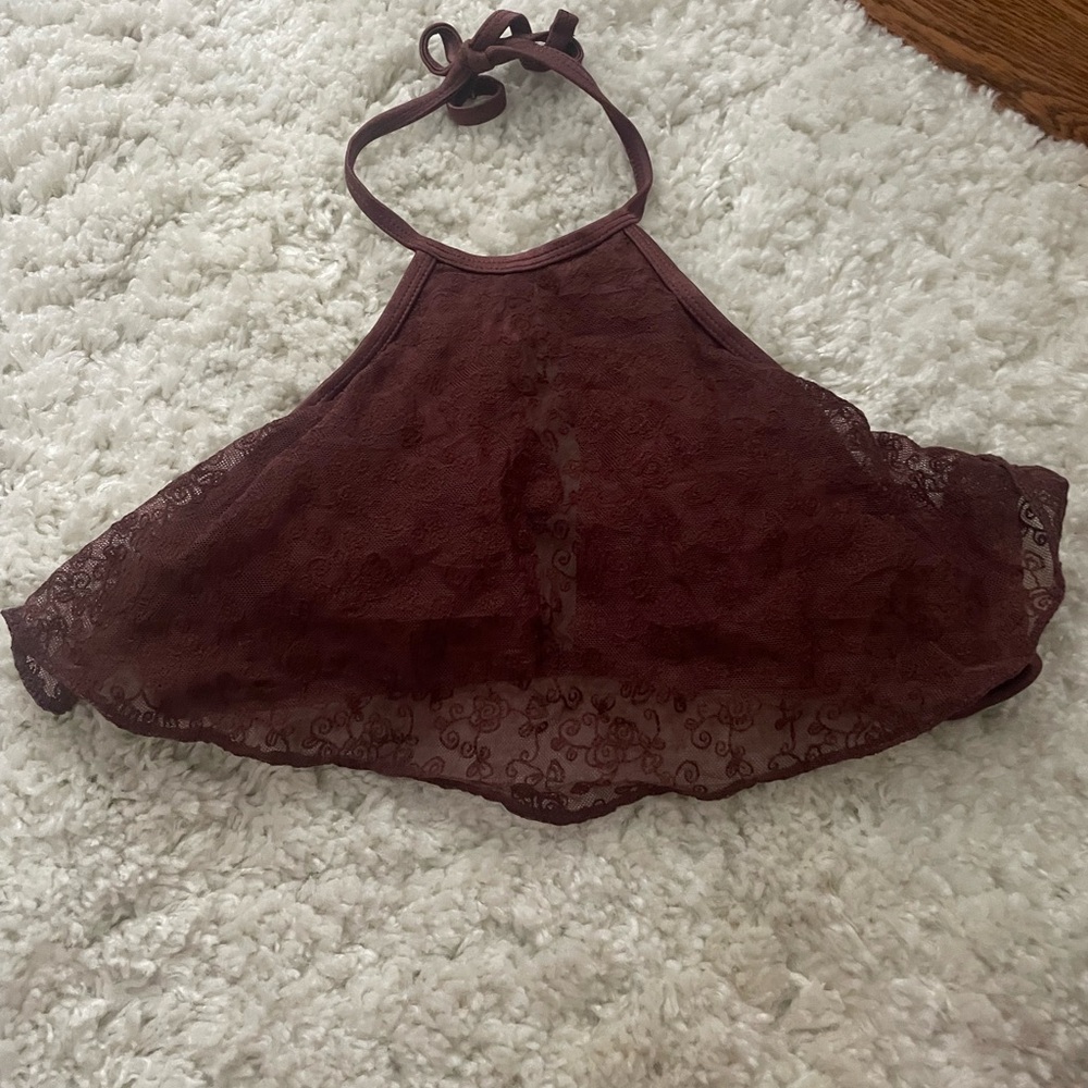 Ninety-Nine Degree Key-Hole Front Top with Lace Overlay